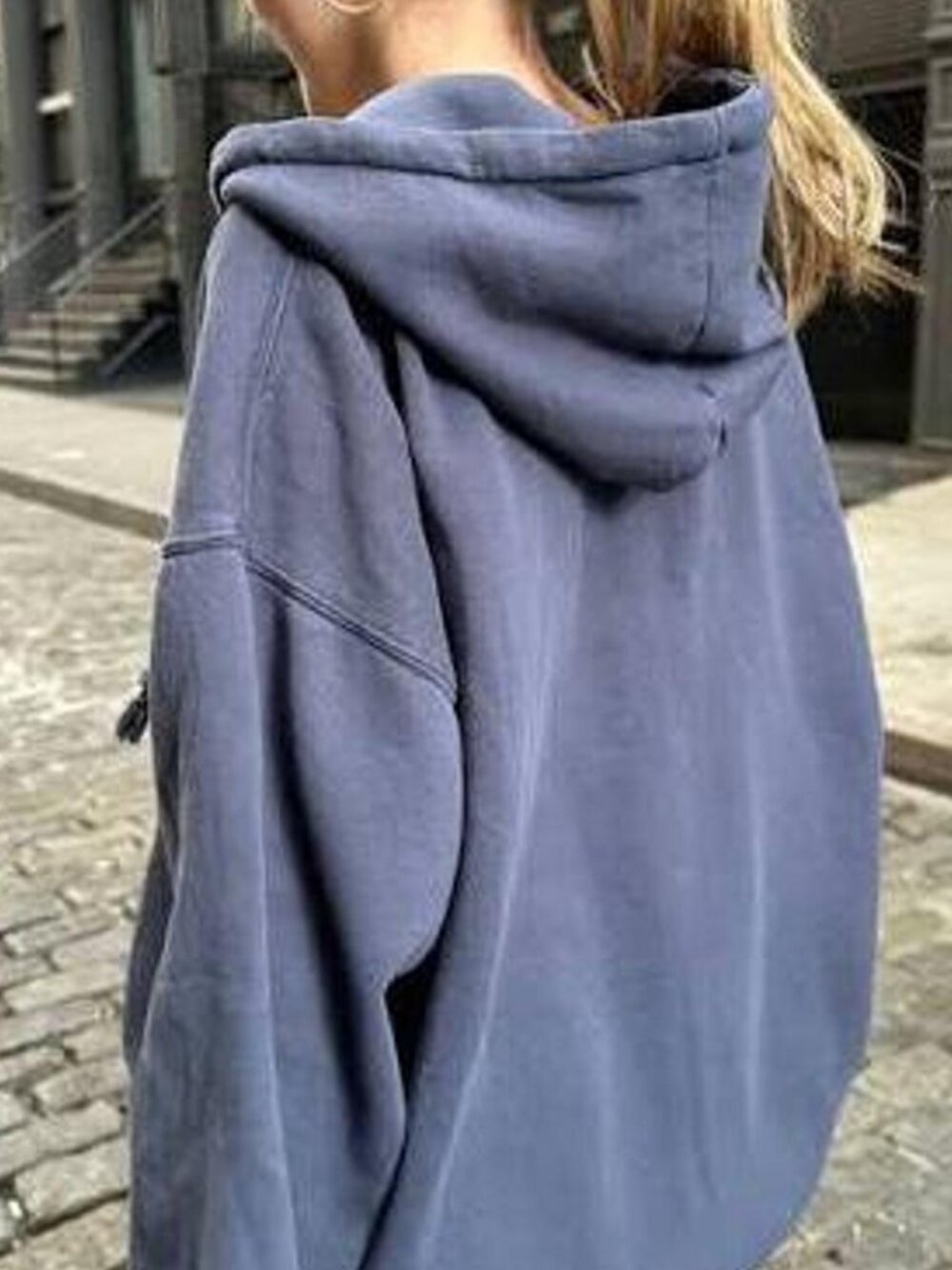BRANDY MELVILLE O/S Oversized Navy Blue Hooded Hoodie Full Zip Up Sweatshirt